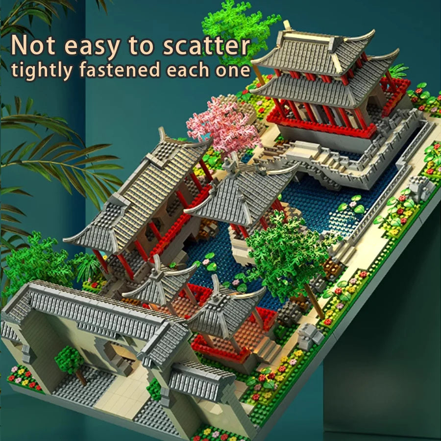 Chinese Architecture of ancient town Garden Micro Building Blocks